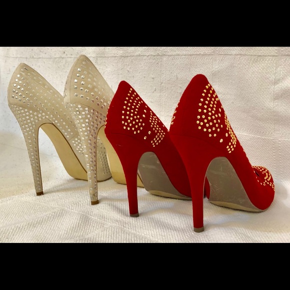 SOLD Just Fab 2 pairs/studded red & off-white Pumps 7.5 - Picture 2 of 8